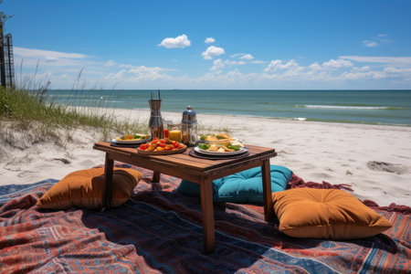 picnic on the carpet beach view professional advertising photographyの素材