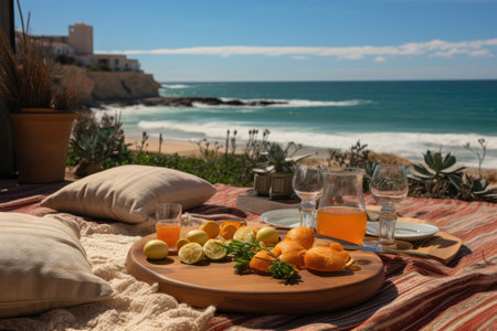 picnic on the carpet beach view professional advertising photographyの素材