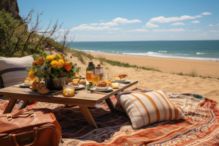 picnic on the carpet beach view professional advertising photographyの素材