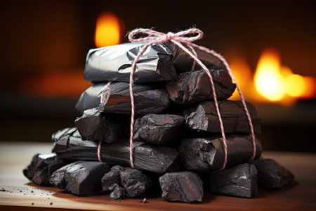 pile of charcoal lightweight black carbon residue professional advertising photographyの素材