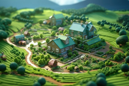 Tiny cute isometric farm soft smooth lightingの素材