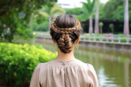 women braid hair do look from back professional advertising photographyの素材
