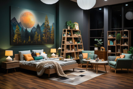 nursery room in kids room at home night view professional advertising photographyの素材