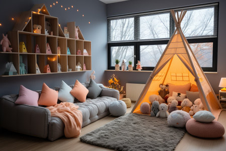nursery room in kids room at home morning view professional advertising photographyの素材