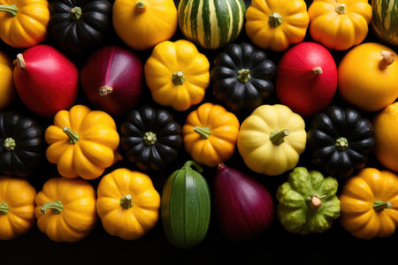 a collection of pumpkins neatly arranged in the table professional advertising photographyの素材