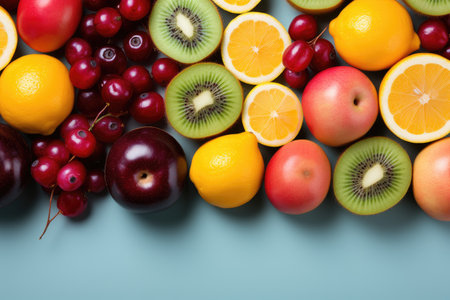 mix fruits isolated with pastel background professional advertising photographyの素材