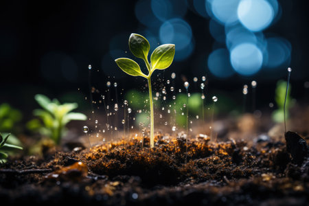 seedling sprouting from rich soil professional advertising photographyの素材