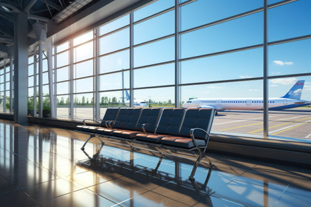 waiting room area at the airport with the large window professional advertising photographyの素材