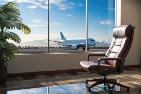 waiting area room at the airport with the large window professional advertising photographyの素材