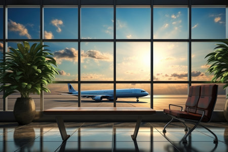 waiting area room at the airport with the large window professional advertising photographyの素材