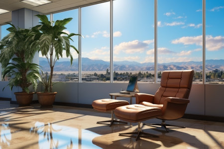 waiting area room at the airport with the large window professional advertising photographyの素材