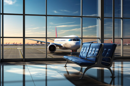waiting area room at the airport with the large window professional advertising photographyの素材