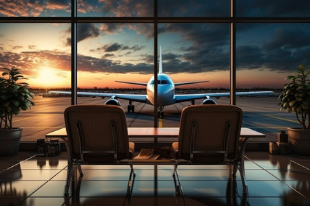 waiting area room at the airport with the large window professional advertising photographyの素材
