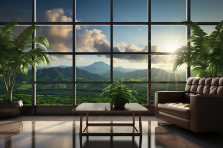 waiting area room at the airport with the large window professional advertising photographyの素材