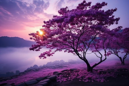 early morning forest of maple trees professional advertising photographyの素材