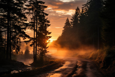 early morning forest of maple trees professional advertising photographyの素材