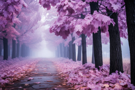 early morning forest of maple trees professional advertising photographyの素材