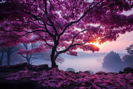early morning forest of maple trees professional advertising photographyの素材