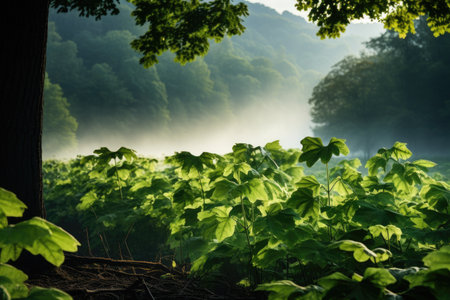 early morning forest of maple trees professional advertising photographyの素材