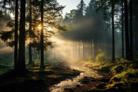 early morning forest of maple trees professional advertising photographyの素材