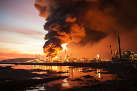 stock photo of big explosion in the offshore refinery professional advertising photographyの素材