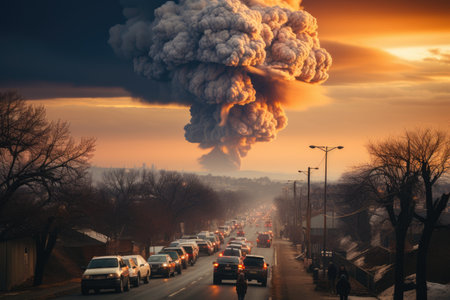 stock photo of big explosion in the city look from far professional advertising photographyの素材