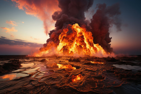 stock photo of large volcano erupting professional advertising photographyの素材