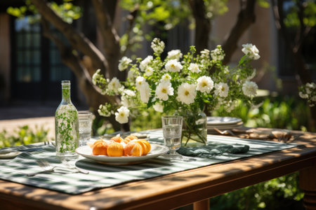 table set for a summer brunch in the garden professional photographyの素材