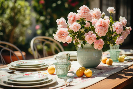 table set for a summer brunch in the garden professional photographyの素材
