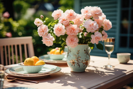 table set for a summer brunch in the garden professional photographyの素材
