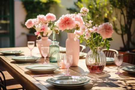 table set for a summer brunch in the garden professional photographyの素材