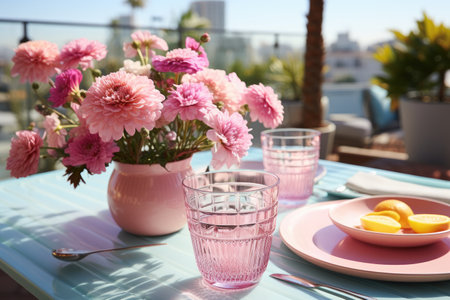 table set for a summer brunch in the garden professional photographyの素材
