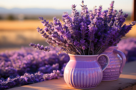 the lavender flowers in the fields are bloomingの素材