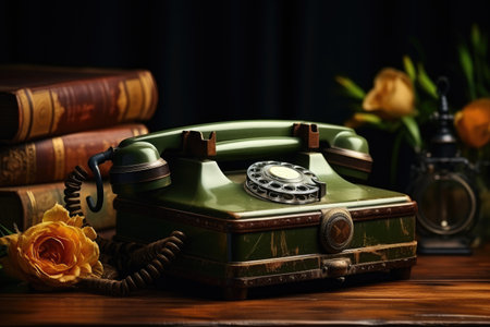 old telephone on table with vintage styleの素材