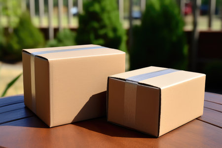 miniature cardboard box for shipping packages professional photographyの素材
