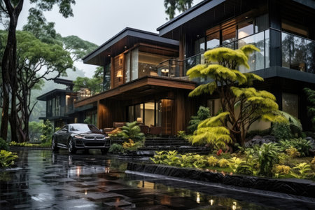 house with a tropical environment professional photographyの素材