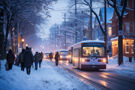 The Beginning of winter is bustling in the white snowy city professional photographyの素材