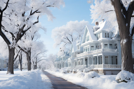 The Beginning of winter is bustling in the white snowy city professional photographyの素材