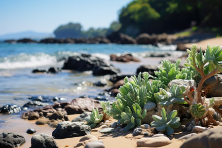 sea and sandy beach with coral rock landscape professional photographyの素材