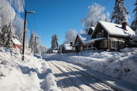 Snow-covered villages, old cities, planted many large trees professional photographyの素材