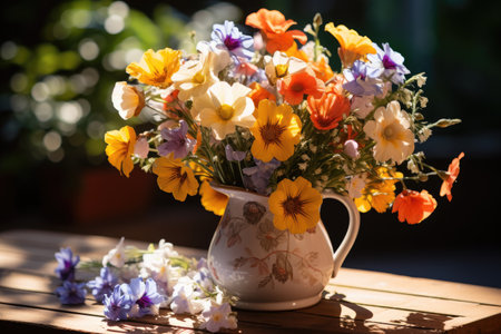 The bouquet in the sun includes as many flowers as possible professional photographyの素材