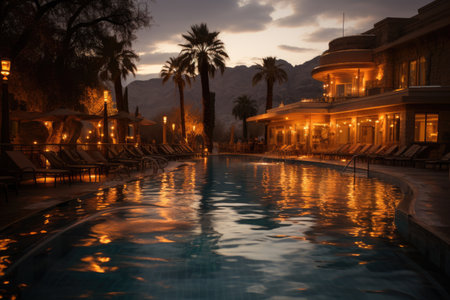In the hot spring pool at the hotel professional photographyの素材