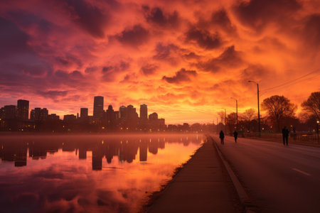 the city sky seemed to be on fire and the sky turned black professional photographyの素材