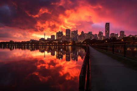 the city sky seemed to be on fire and the sky turned black professional photographyの素材