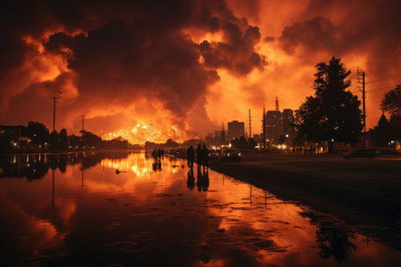 the city sky seemed to be on fire and the sky turned black professional photographyの素材