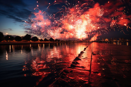 The shining fireworks can be seen from afar professional photographyの素材