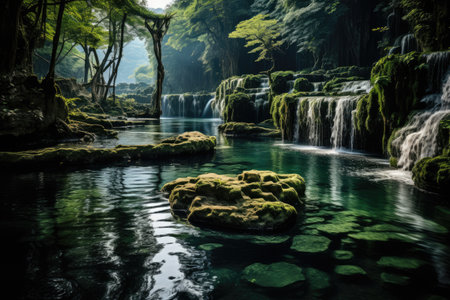 beautiful nature with natural waterfalls professional photographyの素材