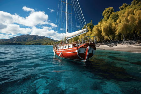 yacht cruise ship sailing on the island with ocean waves professional photographyの素材