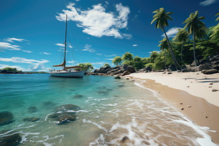 yacht cruise ship sailing on the island with ocean waves professional photographyの素材