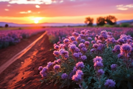 Phacelia flowers blooming in the field professional photographyの素材